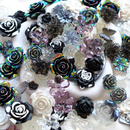 Black Baroque Style Flowers Beads