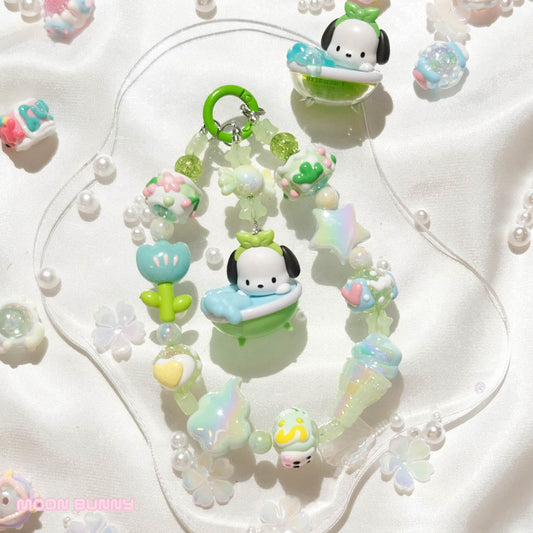 Green Dog Bubble Bath Phone Charm No.01