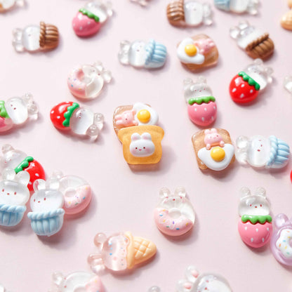 Clear bunny on food charms